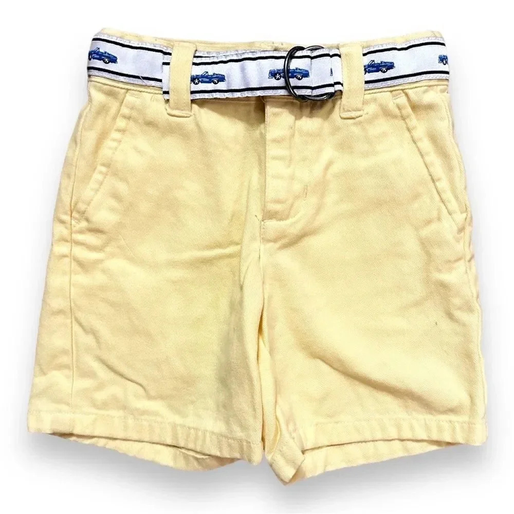 Janie and Jack Pale Yellow Cotton Shorts with White Belt